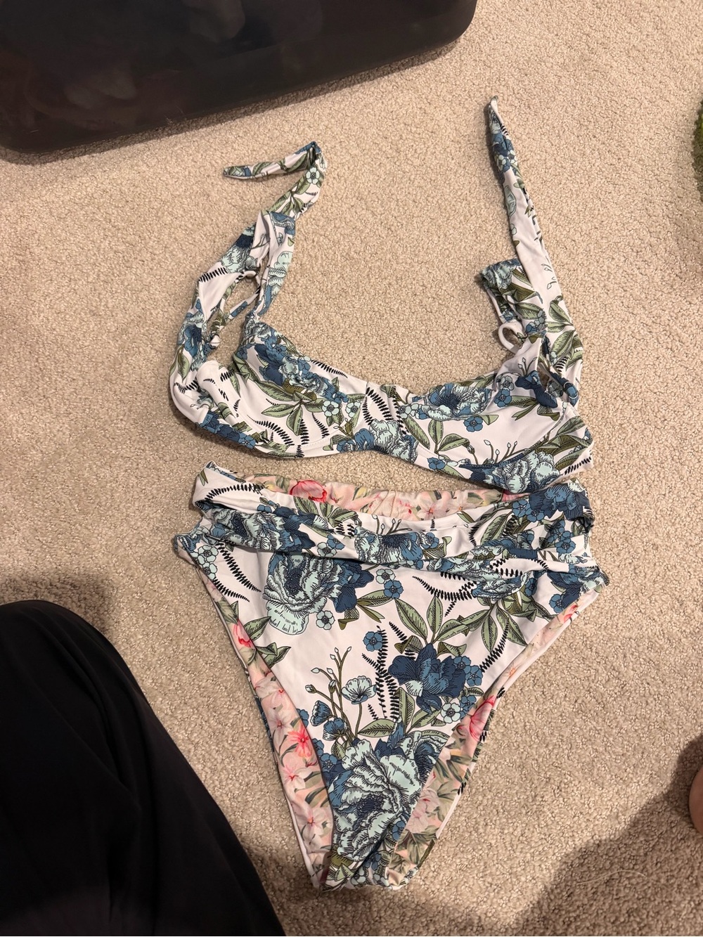 Maaji Floral Ruffle Bikini - White, Blue & Green